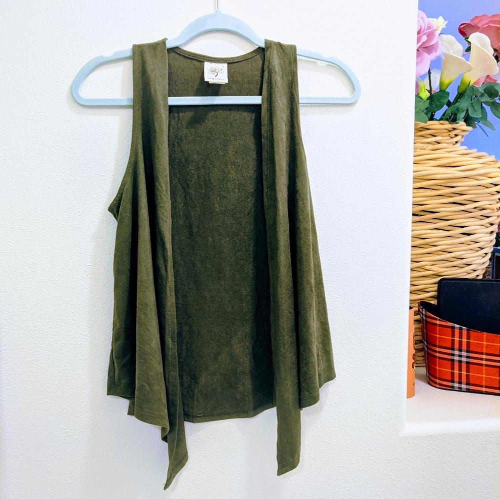 Suede army green draping vest